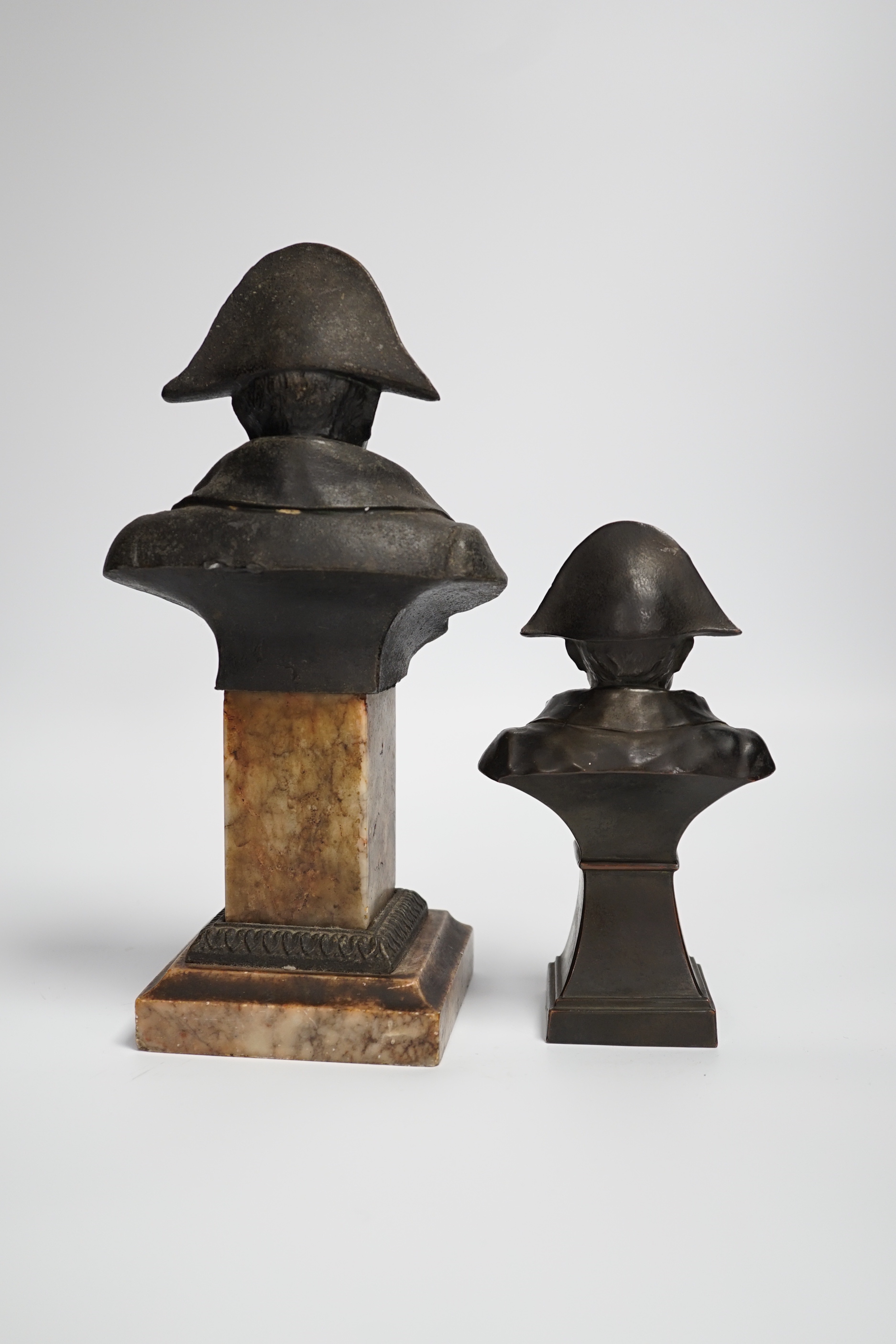 Two spelter busts of Napoleon, tallest 24cm high